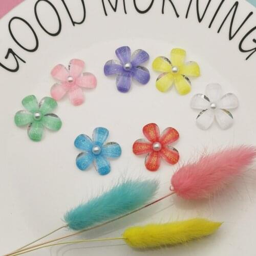 20pcs/lot Acrylic Pearl Flowers Charms Patch Glitter Cabochon Pendants Fit DIY Jewelry Accessory Earrings Phone Case Decor YZ833