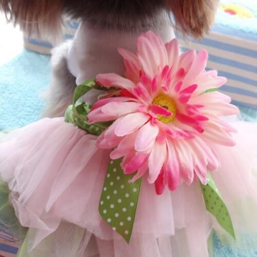 2018 Summer Pet Dog Dress Princess Gauze Mesh Lace Tutu Dresses Sleeveless Tee Dog Clothes with Sunflower For Small Pet Dogs