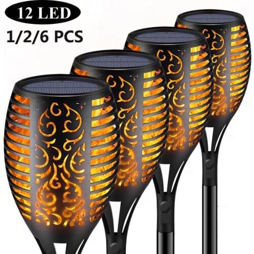 4pcs 12LED Solar Flame Light Garden Lawn Solar Lamp Flicker Torch Waterproof Outdoor Courtyard Landscape Lamp Garden Decoration