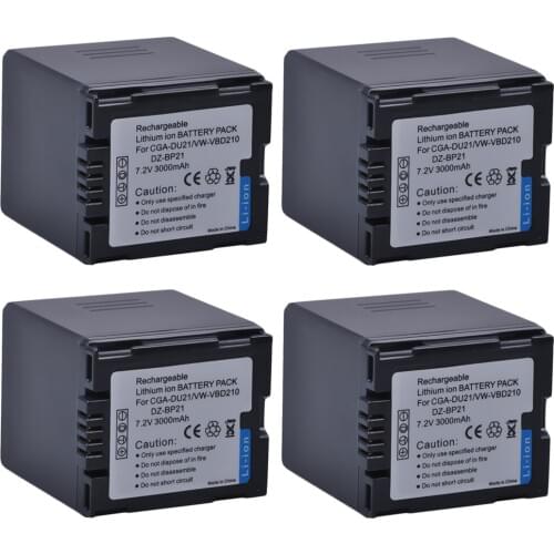 4Pcs High Capacity CGA-DU21 3000mAh CGA DU21 CGADU21 Camera Battery For Panasonic NV-GS330 GS400 GS408 GS500 GS508 MX500 PVGS90