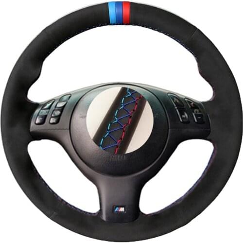Alcantara Hand-stitched Suede Leather Black Car Steering Wheel Cover for BMW 330i 540i 525i 530i 330Ci E46 M3 E39 2001-2014