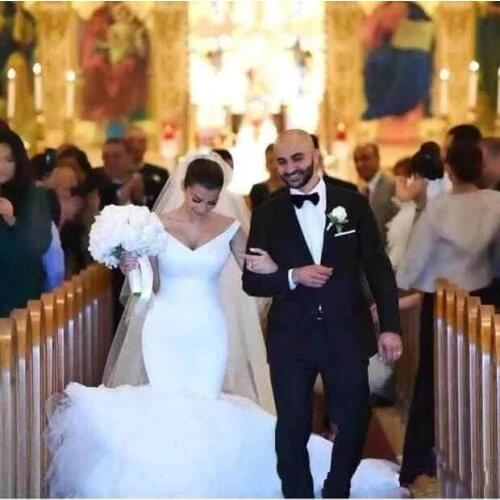 Angelsbridep V-Neck Mermaid Wedding Dress 2021 Robe De Soirée De Mariage Simple Design Floor-Length Formal Bride Dress Plus Size