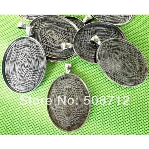 Free Ship!!! 50pcs 30x40mm Antique Silver Cameo Setting Blank Pendant Trays - Cabochon Setting - Bezel Setting - Pendant Setting