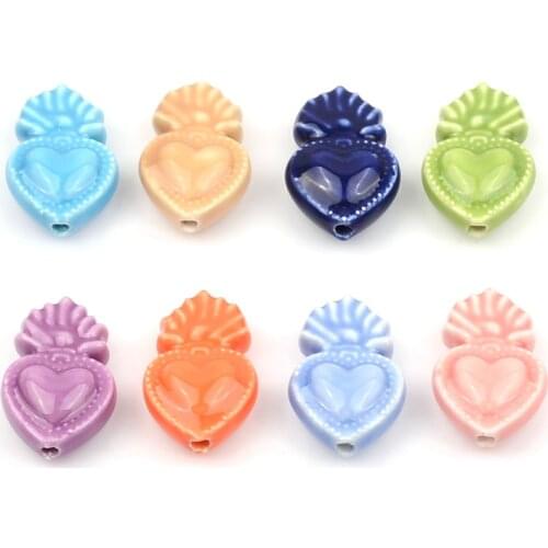 Heart Ceramic Beads Charm Loose Spacer Beads For Jewelry Making 10pcs DIY Bracelet Necklace Accessories For Jewelry Girls Gift