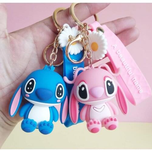 Disney Stitch Action Toy Figure Pink Blue Keychain Cute Movie Anime Cartoon Decorations Model Dolls Childer Kids Birthday Gift