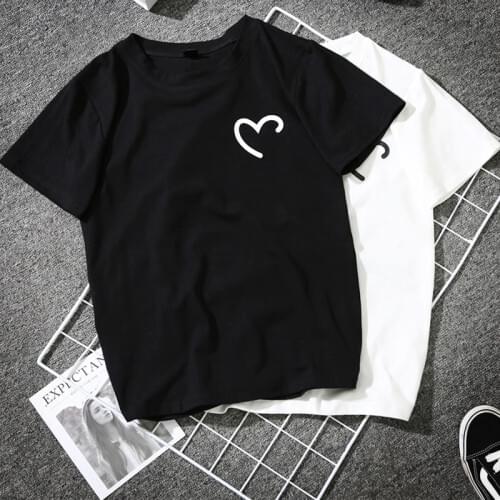 Funny Heart Print T-Shirt Women Black White Female Lovers Couples BFF Tshirt Cotton Novelty Tee Shirt Femme Harajuku Streetwear
