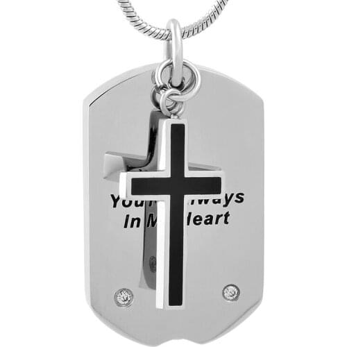 IJD9733 "You're Always In My Heart " Memorial Urn Jewelry Ashes Urn Keepsake Cremation Pendant Necklace with Cross Charm