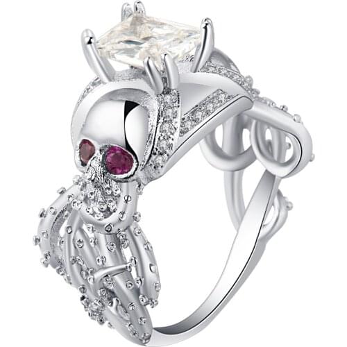 Trendy Skeleton silver-color ring rock Punk Biker High Quality Ring cubic zircon unqiue fashion jewelry bague gift wholesale