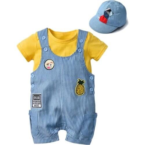 Newborn Toddler Infant Baby Boys Outfit Clothes Set Cap + Overall + Bib Bodysuit Jumpsuit Cotton Summer 1 2 3 Years