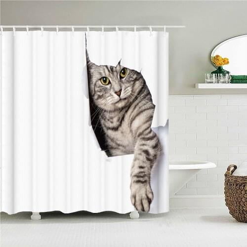 Creative 3D Printing Cartoon Animal Pattern Kitten Dinosaur Shower Curtain Waterproof Bathroom Decoration Home Decoration