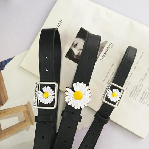 Summer New Fashion Women Leather Belt Personality Daisy buckle Female Waist Strap Casual Ladies Trousers Jeans Black Waistband