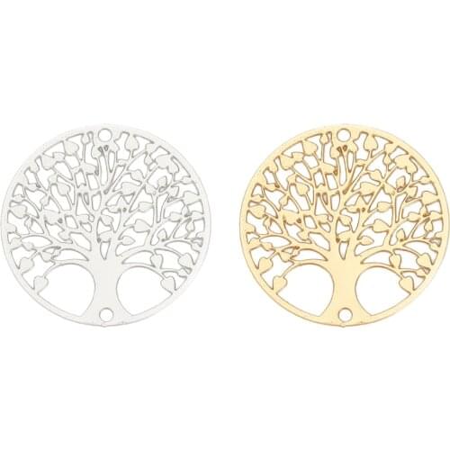 Fashion Iron Based Alloy Filigree Stamping DIY Connectors Round Silver Color Gold Color Tree of Life 20mm( 6/8") Dia, 10 Piece