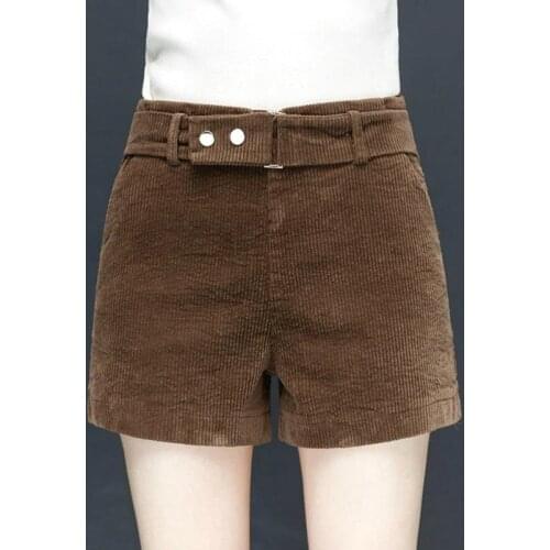 Winter Fall Fashion Women Slim Wide Leg Slim Yellow 3xl Corduroy Shorts , 2018 New Autumn Casual Female Woman Black Shorts