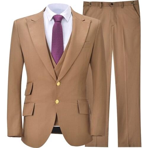 Mens Suits 3 Pieces Two Button Lapel Double Breasted Slim Fit Casual Business Dress Suits For Wedding Grooms Dress Suit 2021