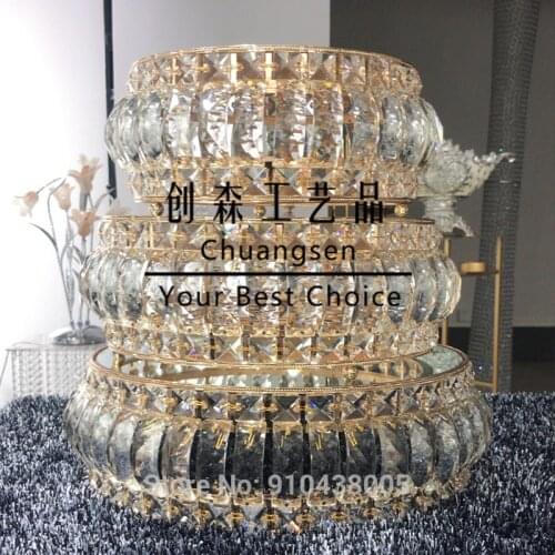 Gold Cake Stand Set Christmas Deco,Round Glass Mirror Top Dessert Cupcake Pedestal Wedding Party Display With Crystals Home Deco