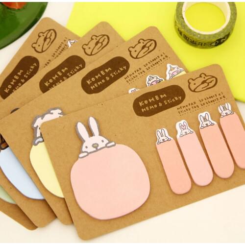 Novelty Kawaii Animal Kraft Paper Mini Memo Pad Sticky Notes Bookmark Gift Stationery