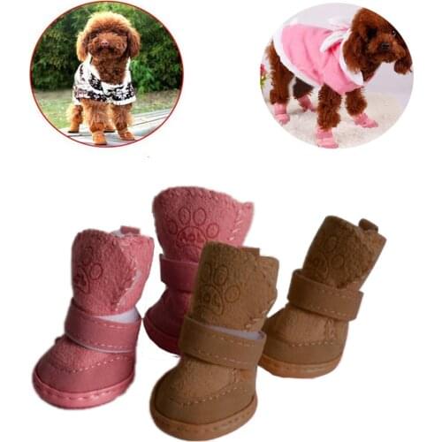 Small Dog Shoes Puppy Boots Winter Warm Lambswool Teddy Shoes Rainy Snowy Day Anti Dirty & Slip Rubber Sole Pet Dog Snow Boots