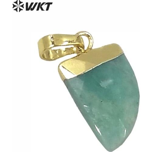 WT-P1268 WKT Wholesale New Arrival Fashion Horn Shape Natural Cyan Stone Generous For Women Decorate Necklace Pendant