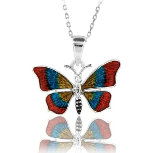 Butterfly Necklace 925 Sterling Silver Colorful Nature Charm Bridesmade Nature Lover Gift