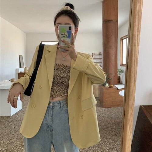 Hight Quality White Fashion Loose Womens Blazer All-Match Casual Double Breasted Thin Mid-Length Pink Jacket Spring Summer 2021
