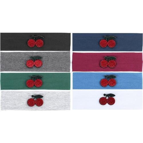 Newborn Children Summer Cotton Plain Stretch Head Band for Baby Turban Flat Headband Cute Red Cherry Headbands for Girls