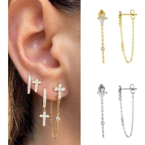 CRMYA Fashion Silver Gold Filled Long Drop Earring Zircon Cz Cross Chain Dangle Earrings For Women Jewelry Wholesale