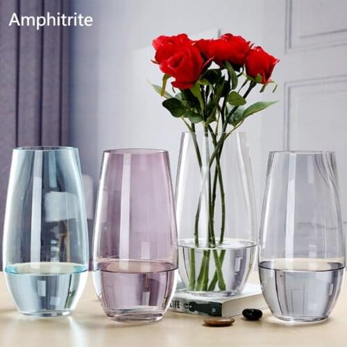 Nordic Pink Glass Vase European Decoration House Flower Transparent Hydroponic Solid Flower Vase Decoration Table Terrarium