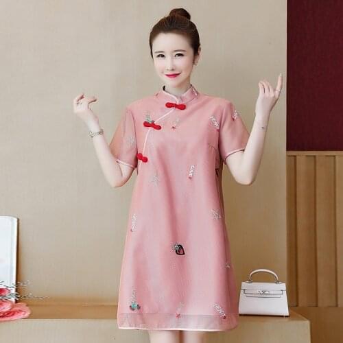 Modern Chinese Dress Qipao 2020 Summer Traditional Chinese Dress Loose Casual Short Cheongsam Oriental Dress Plus Size 11354