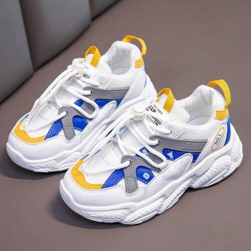 Girls Sports Shoes Spring Autumn New Childrens Net Breathable Big Kid Students Blue White Childrens Shoes Casual Flat Sneakers