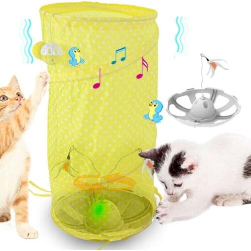 Smart Cat Toy Tunnel Tube Automatic Interactive Teaser Rotating Feather Cat Led Toy Tunnel For Cats Scratcher Gatos Accesorios