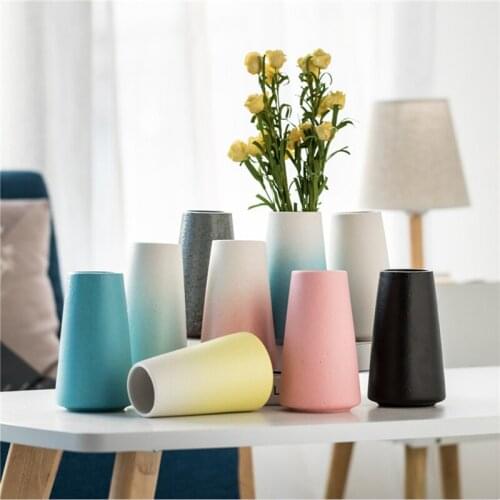 Frosted Ceramic Vase with Wide Mouth Nordic Ins Vase Creative Ceramic Gradient Flower Pot Hydroponic Living Room Desktop Decor