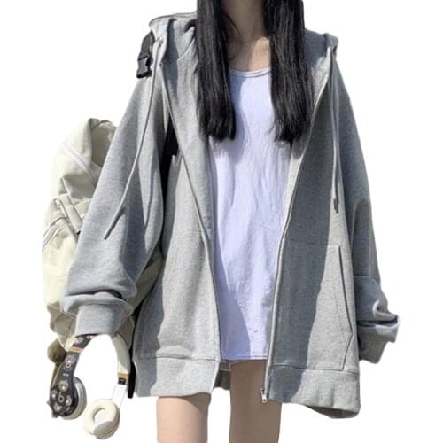 Long Sleeve Ladies Jacket Hoodie Women Zipper Up Sweatshirt With Drawstring Outwear