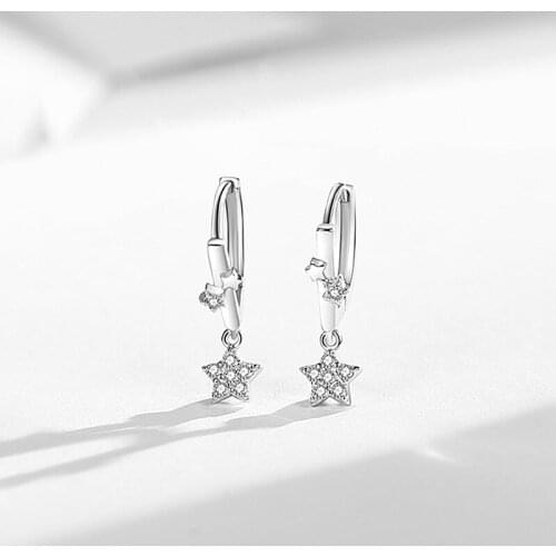925 Sterling Silver Zircon Star Piercing Stud Earrings For Women Personality Fashion Accessories Argolas Brinco eh351