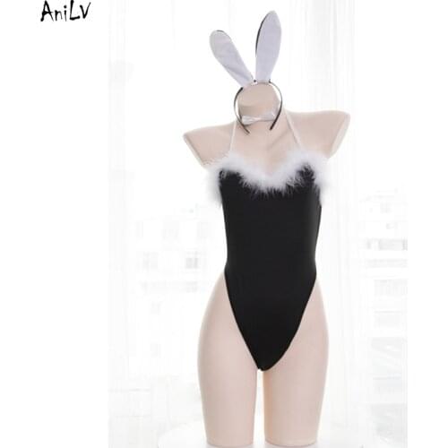 AniLV Nightclub Bar Bunny Girl Furry Bodysuit Swimsuit Costume Student Rabbit one-piece Swimwear Uniform Pool Party Cosplay