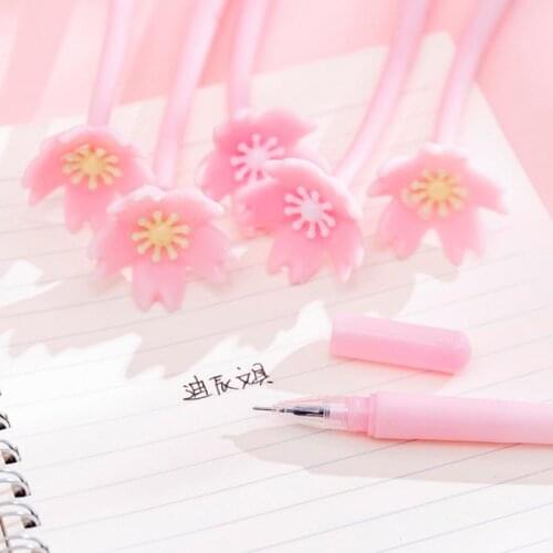 Cute Pink Cherry Blossoms Pink Flower Silicone Gel Pens Gift Prize DIY Drawing Pen Creative Romantic Office School Supplies 1pcs