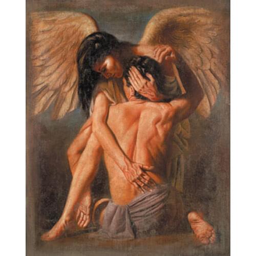 100%Handmade Oil Painting Hand art Oil painting young romantic angel lovers in landscape canvas