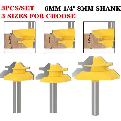 3pcs 8mm Shank 45 Degree Glue Joint Router Bits Lock Miter Bit Set Woodworking Tenon Cutter For Woodworking Tools