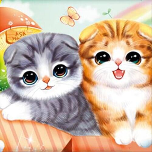 Animal 5D DIY Diamond Painting Cartoon Loving Cats 3D Diamond Embroidery Cross Stitch Mosaic Needlework Home Decor Full Round