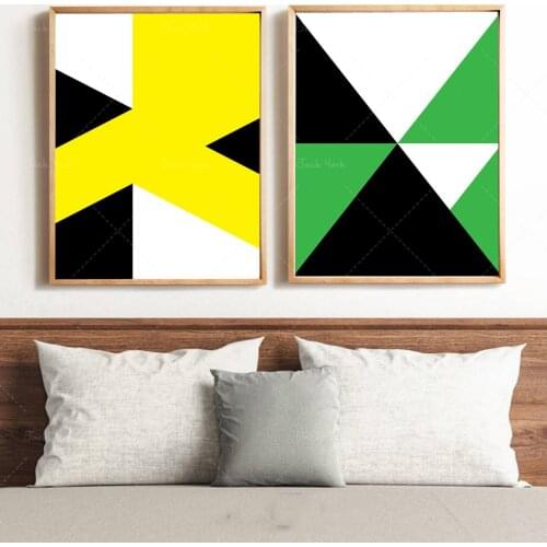 Abstract Wall Art,Set Of 2 Geometric Art Prints,Green,Yellow,Black & White,Printable Art,Modern Art,Poster,Contemporary Art