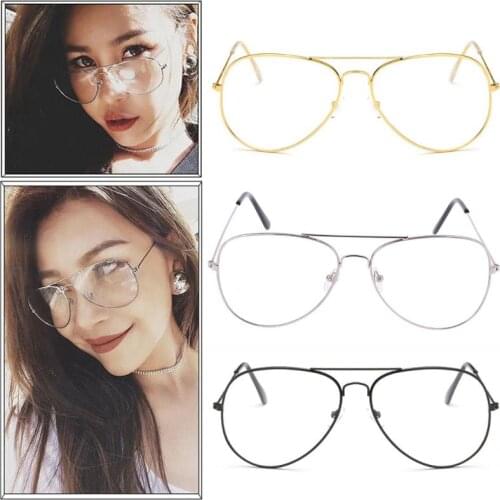 Q1FA Large Fashion Retro Metal Clear Lens Glasses Designer Tear Drop Frame Eyeglasses