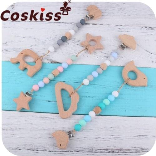 Coskiss Baby Pacifier Clip Chain Silicone Beads Wooden Holder Soother Pacifier Clips Nipple Holder for Infant Nipple Bottle Clip