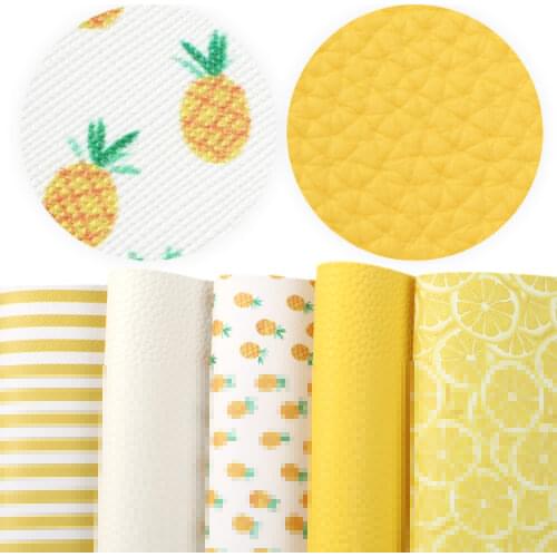 David accessories 5pcs/set 20*33cm Summer Fruit Printed Faux Leather Fabric Set DIY Bow Bag Synthetic Leather Material,1Yc7325