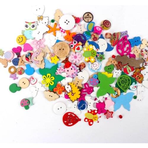 Random Mix Wooden Buttons Scrapbooking Sewing Home Decoration Apparel Accessory Painted Decoration DIY Crafts 20pcs