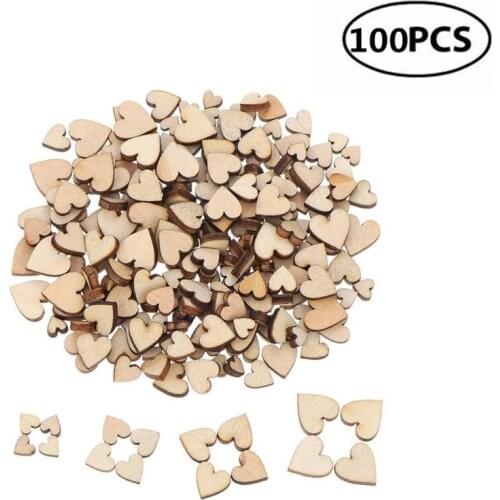 100Pcs Blank Heart Wood Slices Discs DIY Crafts Embellishments For Board Game Pieces Arts Crafts (25pcs * 6mm+8mm+10mm+12mm)