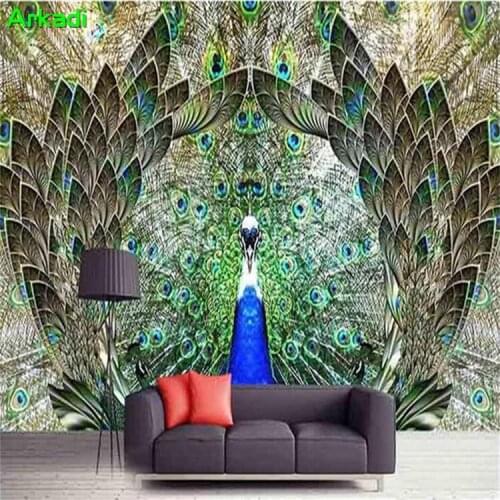 Custom Photo Wallpaper Modern Minimalist Sofa Bedroom TV Background Wall Paintings 5d Anaglyph Stereo Peacock Feather Decorative