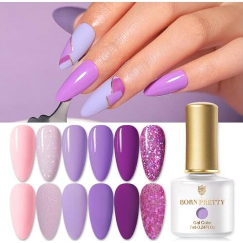 BORN PRETTY Purple Color Gel Nail Polish Glitter UV LED Gel Vernish Semi Permanent Nail Art Manicure Need Matt Base Top Coat
