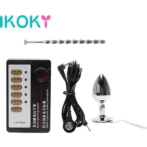 IKOKY Electric Shock Set Butt Anal Plug Sex Toys For Men Male Penis Plug Catheters Sounds Therapy Massager Medical Themed Toys