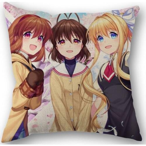 Clannad Pillow Covers Cases Cotton Linen Zippered Square Decorative Pillowcase Outdoor,Office,Home Cushion 45x45cm One Sides