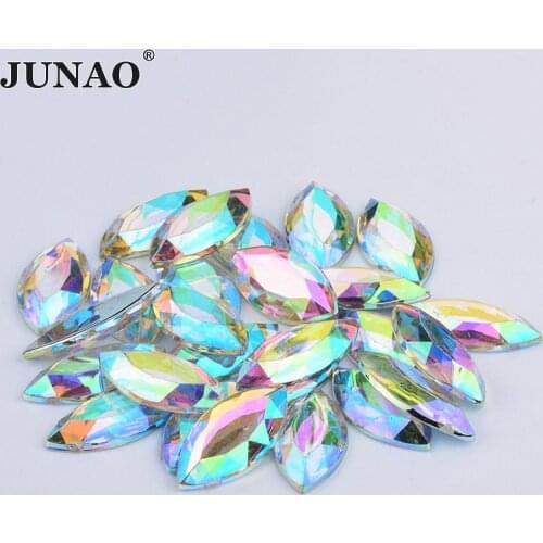 JUNAO 12*25mm Flatback Crystal AB Rhinestone Non Hotfix Clear Strass Crystal Horse Eye Shape Acrylic Stones for Clothes Crafts