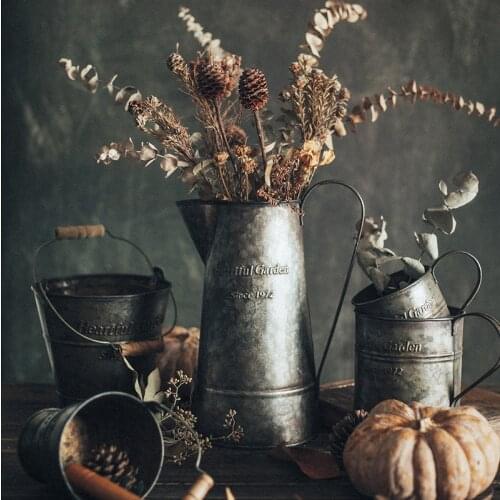 Retro Iron Flower Bucket Coffee Mug Vintage Handle Water Milk Mug Home Kitchen Drinkware Photography Props